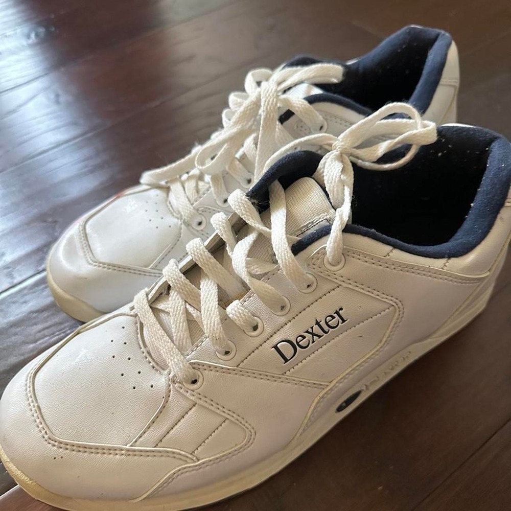 Dexter Mens Bowling Shoes 9.5 M White Navy Blue Athletic Lace Up Sports Footwear